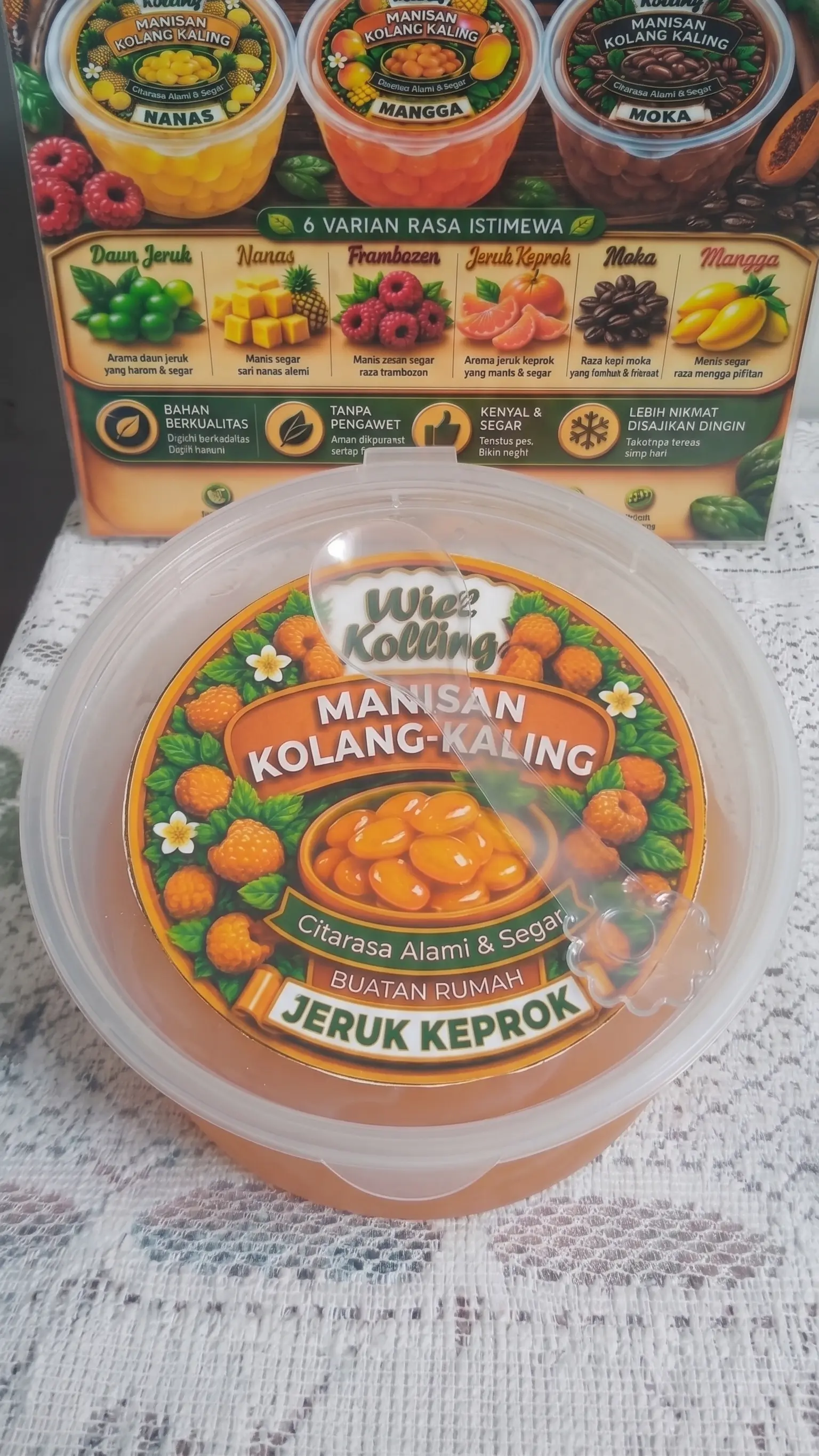 Manisan kolang kaling rasa Jeruk Keprok